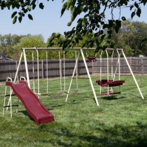 Flexible Flyer Play Park Swing Set w Slide, Swings, Air-Glider, Lawn Swing-min