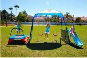 Ironkids Kids Outdoor Playground Includes Trampoline, Swings and Slide-min