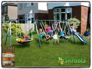 Skroutz Metal Swing Set Outdoor Patio Swings Kids Slide Backyard Playground Fun Swingset-min