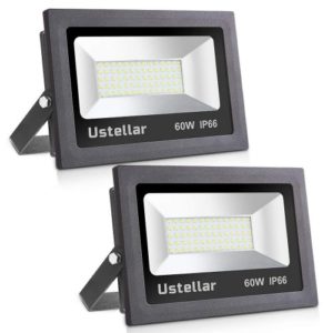 Ustellar 2 Pack 60W LED Flood Light, IP66 Waterproof, 4800lm