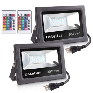 Ustellar 2 Pack 30W RGB LED Flood Lights, Outdoor Color Changing Floodlight With Remote Control, IP66