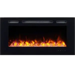 PuraFlame Alice 40 Recessed Electric Fireplace, Wall Mounted for 2 X 6 Stud, Log set & Crystal, 1500W heater, Black-min