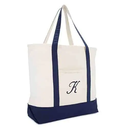 DALIX Monogram Tote Bag Personalized Navy Blue Initial A-Z
